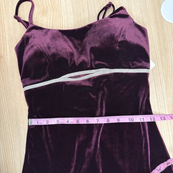 Y2K Whimsigoth Velvet Maxi Dress Size S Burgundy Prom Bling Vamp Fairy Romantic - Picture 8 of 13